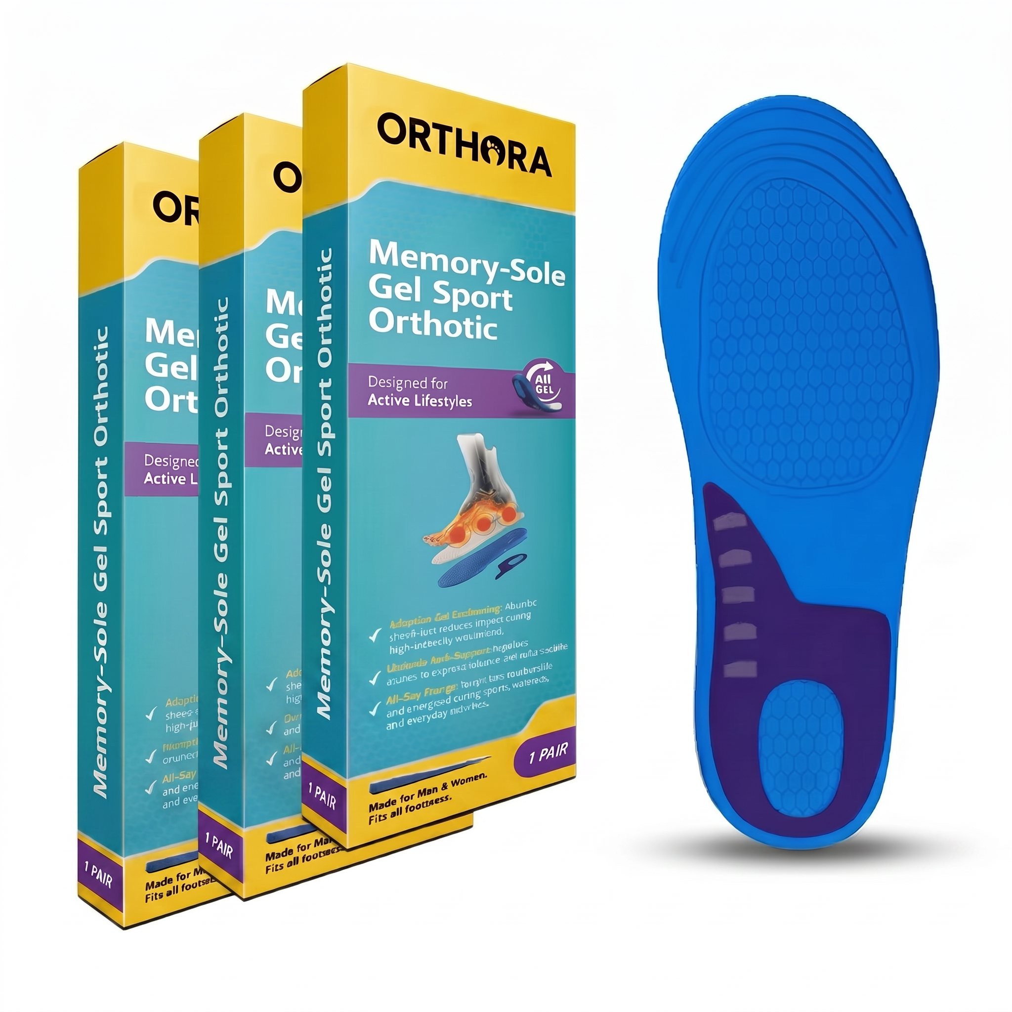3-Pack Memory-Sole Gel Sport Orthotic Insoles