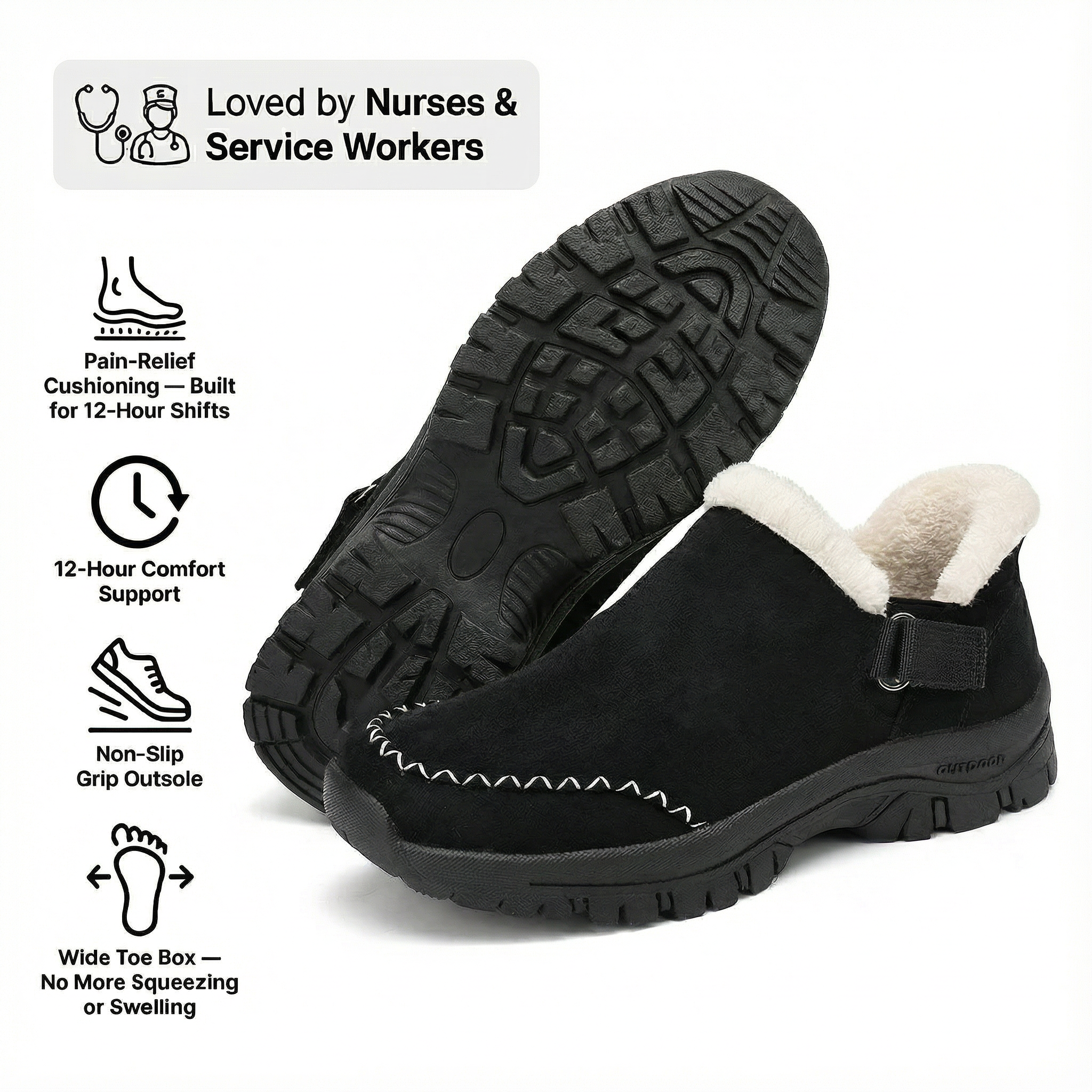 NursePro™ 12-Hour Shift Clogs — Plantar Fasciitis & Heel Relief for Back Pain, Bunions & Wide Feet (BOGO)