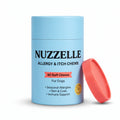 Nuzzelle Allergy and Itch Chews tube packaging - sky blue container with coral lid